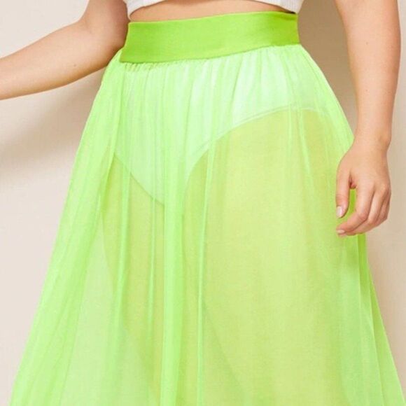 Neon Cover Up High Slit Sheer Beach Skirt - Picture 5 of 5